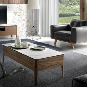 Sillón Tapizado en Piel y Patas de Madera Nogal 5037