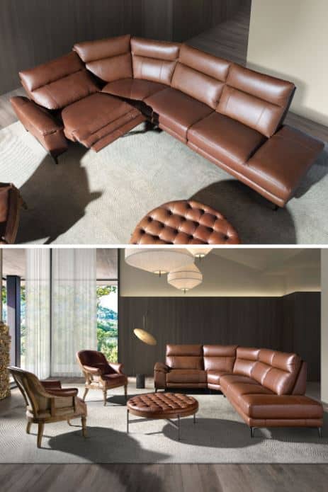 Sofá Chaise Longue Relax Piel Marrón Tabaco